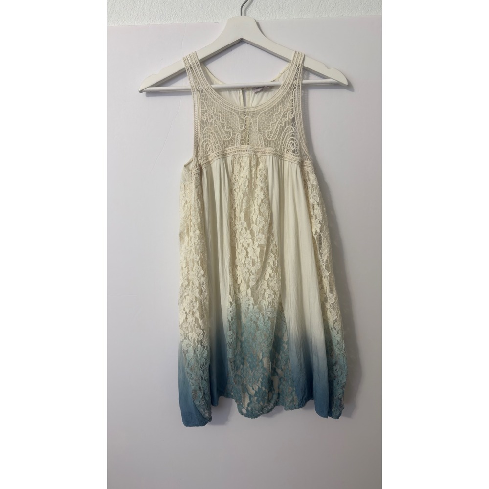 Blu Pepper Mini Dress S Ivory Teal Ombre Lace Crochet Whimsigoth Ethereal Summer